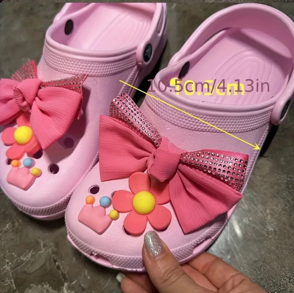 NWT! Bling Pink Bow Charm Accessories For Crocs 2pc